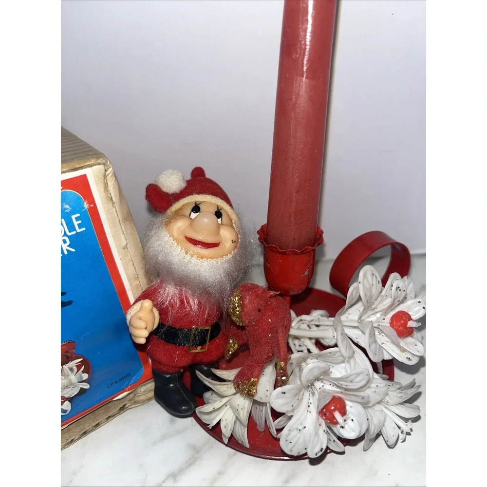 1977 VTG Christmas Pixie Candle Holder w Flowers Bird Amico  Original Box